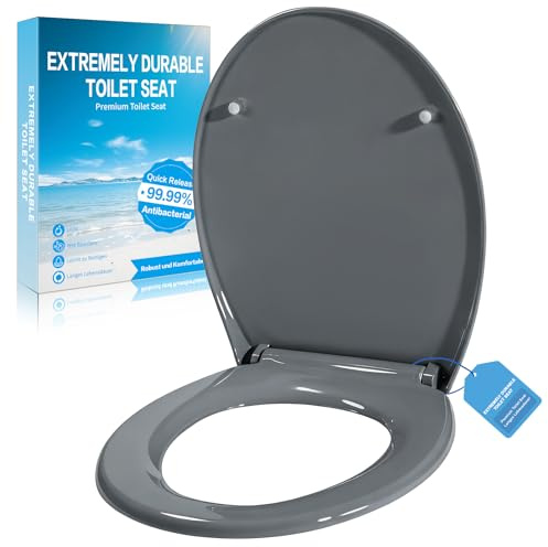 TPSOJJY WC Sitz Mit Absenkautomatik,Toilettendeckel Ovale-Form Hochwertige Und Stabile Antibakterieller Toiletten,mit Quick Release Funktion,Einfache Montage Wc Sitz|Stabil bis 250kg (Ovale Form Grau)