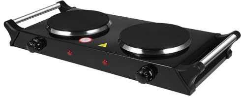 PERSELOSO Portable 2000w Dual Burner Induction Cooktop with Cast Iron Plates and Handle, Black Hot for Home and Outdoor, Uk Plug Ac230v
