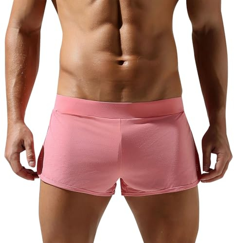 Generisch Calzoncillos bóxer para hombre, transpirables, con agujeros de malla, ropa interior cómoda, cintura elástica, pantalones cortos retro suaves e ideales, ropa interior sexy para hombre, Rosa