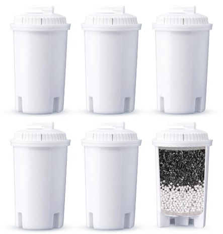 Sensio Home Universal Water Filter Cartridges 6 Pack Replaces Brita Classic, Aqua Optima* Classic Round, Reduces Chlorine, Limescale and Other Impurities, BPA Free, Fully Tested & Certified, White