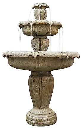 Generisch Moderno design a 3 livelli in calcestruzzo di alta qualità, fontana esterna alta 122 cm, con pompa elettrica, decorazione durevole per giochi d'acqua per giardino e terrazza