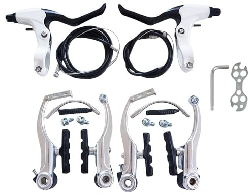 GUOFANG Bicycle V-Brake Set, Universal Front and Rear Brake System with Levers, Calipers, Cables and Brake Pads, Complete Replacement Kit for Mountain Bikes and Cruisers