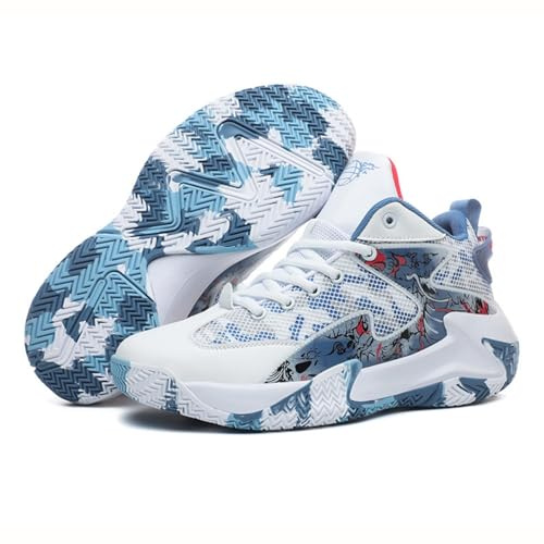 Vivazzsport Chaussures de Basketball Originales Vivazz Graphite Respirant et Antidérapant pour Hommes antidérapantes légères Sport Respirantes Baskets à la Mode (Blanc Bleu,39)
