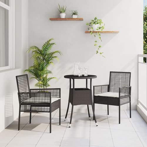 SKTQYQO 3-teiliges Gartenmöbel-Set aus Polyethylen-Rattan, braun, mit rundem Tisch und Stühlen mit Kissen, langlebige und leicht zu reinigende Outdoor-Möbel für Terrasse und Balkon