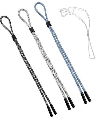 Brillenband Sport mit Silikon-Enden - 3 Stück Verstellbares Brillenkette Damen Herren, Brillenbänder Rutschfest, Brillenhalter Sonnenbrille, Reflektierende Brillenkordel mit Streifen für Radfahren