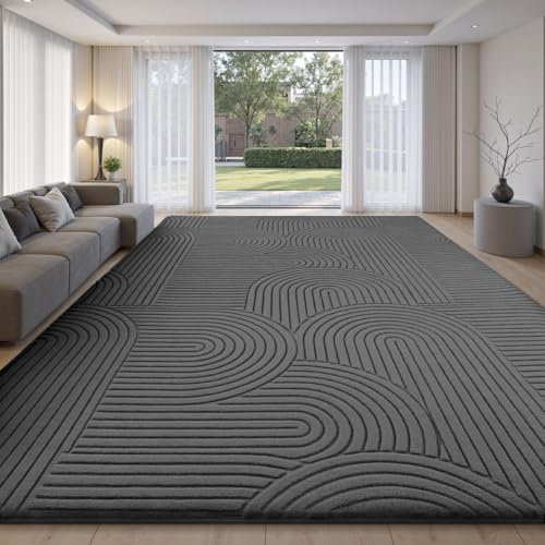 Treeboy Teppich Wohnzimmer 200X300cm Großer Flauschiger Dunkelgrau Teppiche | Kurzflor Flauschig Wohnzimmerteppich Waschbar Großer Teppiche Gegend Mit Rutschmatte Kinderzimmer 3D Organische Form Rug