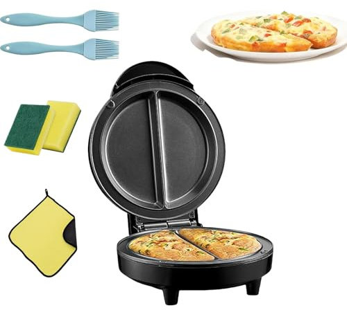 Elektrischer Omelette-Maker mit zwei Zonen, Antihaft-Omelette-Pfanne mit Antihaftbeschichtung, Kontrollleuchten, rutschfestem Boden, Anti-Verbrühungs-Griff – schnell und einfach, kein Umdrehen