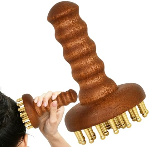 Brosse de massage ergonomique en cuivre Gua Sha – Bois cuivre 15 x 8,5 cm | Brosse en bois pour le corps, peigne de massage tête de flic – Outil de grattage du corps pour femmes hommes cou bas du dos