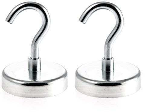 Magnetastico | 2 Stück Neodym N35 Magnethaken Extra Stark 60 mm Ø| Haftkraft 113.0 KG| Magnet Haken, magnetische Wandhaken, Magnet Halter| Super starker Neodymium Hakenmagnet verzinkt Haken magnetisch