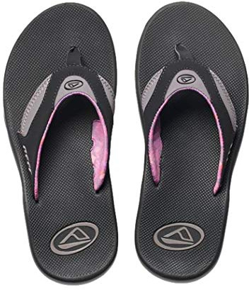 REEF Fanning kvinnors flasköppnare flip flop, bågstöd, hållbar yttersula, vattentålig, Svart/grå, 7