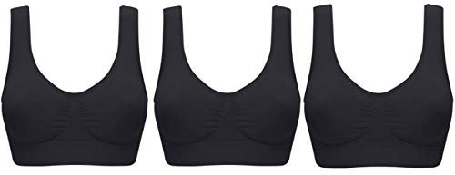 3 Pack Comfort Bra Padded Women Girls Crop Top Seamless Sleep in Yoga Bralette Leisure Stretch Sports Vest Wide Straps Wire Free (XXL, 3 Black)