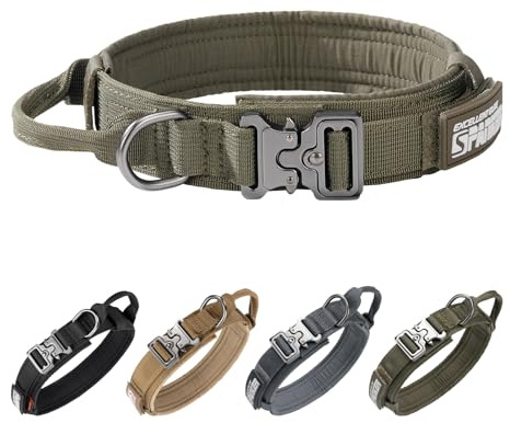 EXCELLENT ELITE SPANKER Taktisches Militär-Hundehalsband mit Metallschnalle | Verstellbar Training Hundehalsband Besonders strapazierfähig mit Haltegriff und Aufnähern für mittelgroße und große Hunde