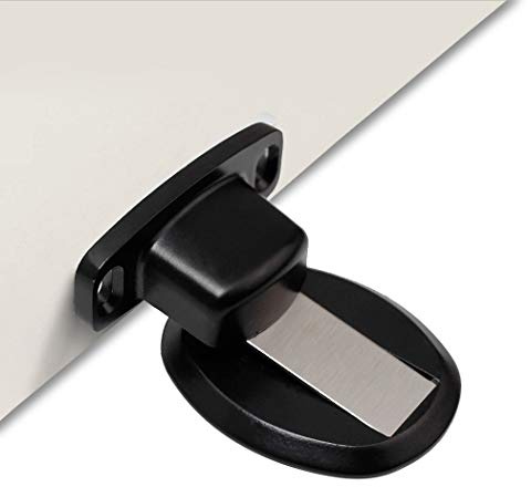 PHOEWON forte magnétique butée de porte en métal arrêt de porte résistant à la porte avec 3M vis auto-adhésives de dissimulation montées au sol, 1 Pièce, Noir