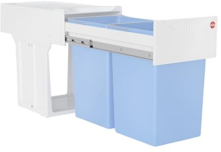 Hailo Mülleimer Antibak 2X 15 Liter zum Einbau ab 30 cm Unterschrank, Kunststoff, Weiß Blau, 30 L