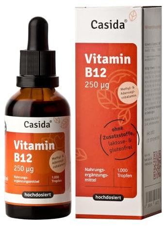 Casida Vitamin B12 Tropfen - Vegan - mit aktivem B12 als Methylcobalamin – Frei von Alkohol - Aus der Apotheke - Langzeitvorrat - 50 ml