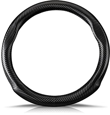 Ergocar Materiale in fibra di carbonio Coprivolante Antiscivolo Traspirante Stile Sportivo Copertura Volante Accessori Auto Interno per forma rotonda Diametro 15（37.5-38cm）-Nero