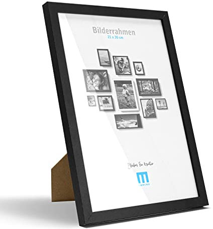 Din A4 Bilderrahmen 21x30cm (1Stk) in Schwarz, minimalistisch & modern für Fotos & Bilder. Inkl. Acrylglasschutz. Eignet sich als Tisch-Aufsteller und für die Wand, Hochformat oder Querformat