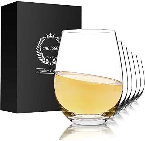Chouggo Stemless Wine Glasses Set of 6, Hand Blown Premium Crystal Red Wine or White Wine Glass 18Oz - Hand Crafted by Artisans - Gifts for Women, Men, Wedding, Anniversary, Christmas, Birthday