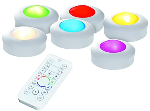 Northpoint LED Spots Schranklicht RGBW 6er-Set Dimmbar mit Timerfunktion Ferngesteuert inklusive Batterien Unterbauleuchte Ambientebeleuchtung Bettbeleuchtung Nachtlicht Batterielampe Partybeleuchtung