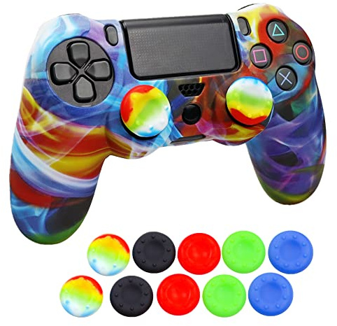 Skin for Ps4 Controller, 1pc Anti-Slip Shell Cover Case with 10 Joystick Grips Silicone Cover Sticker for Playstation 4 Controller(PS4 Controller #15)
