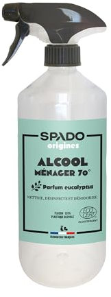 SPADO Origines - Alcool ménagers 70°C - Nettoie, désinfecte, dégraisse et fait briller - 96,16% d’ingrédients d’origine naturelle - Parfum naturel eucalyptus ECOCERT - 750ml - Fabrication française