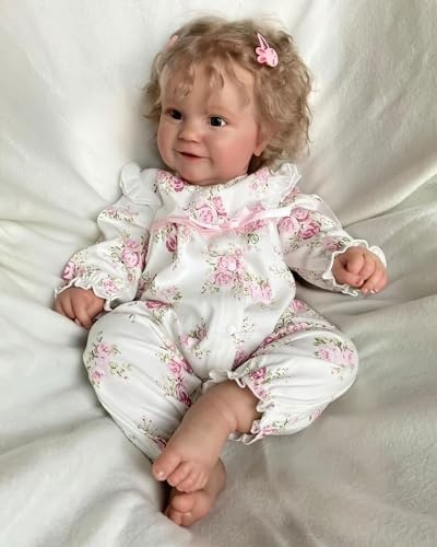 MineeQu 19 tum 50 CM Real Life Premie Storlek Rotat Blont hår Sweet Smile Reborn Baby Dolls Silikon Vinyl Helkropp Realistiska Nyfödda tjejdockor Ser riktigt gosig kropp Presentset Anatomiskt korrekt