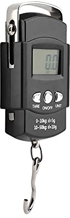 50 Kg/10 G Fischwaage, Elektronische Waage mit Maßband, Tragbare Elektronische LCD-Digitalwaage mit Maßbandhaken für Angeltasche, Gepäck, Gepäck