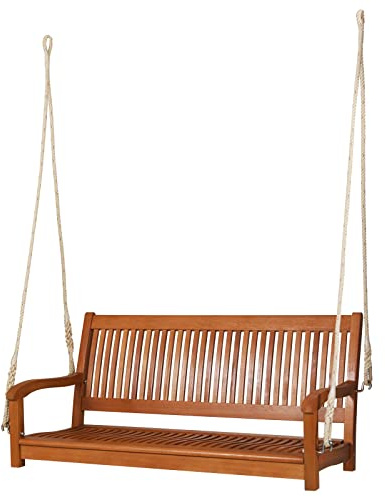 COSTWAY Dondolo Sospeso da Esterno con 2 Posti, Panca Altalena in Legno di Eucalipto con 2 Corde, Carico Massimo 360 kg, Ideale per Portico, Cortile e Balcone, 126 x 62 x 60 cm