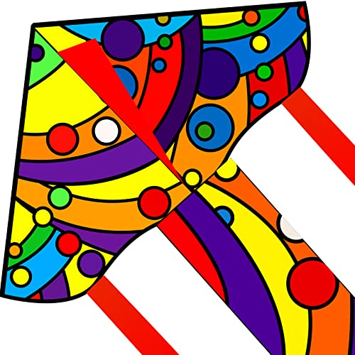 Touch the sky | Art Rainbow Kite for Kids and Adults | Easy to Assemble & Fly | Outdoor Games and Activities Toy | 90m String With Clip | Great Gift Kite