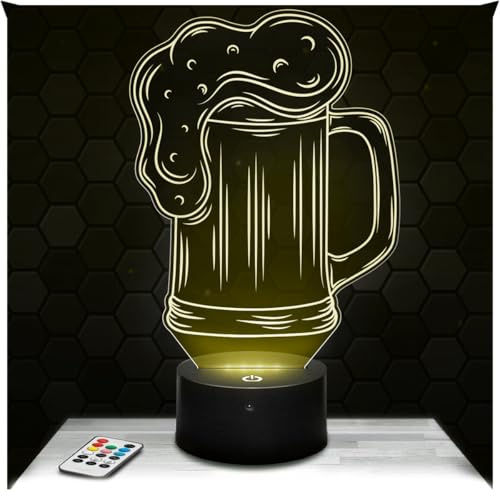 Lampephoto.fr - Lampe Logo Bierkrug 3D Touch Nachtlicht Apéro | Made in France, Sockel & Größe wählbar, dimmbar, Batterie/USB, HD-Lasergravur, Geschenk für Sie & Ihn