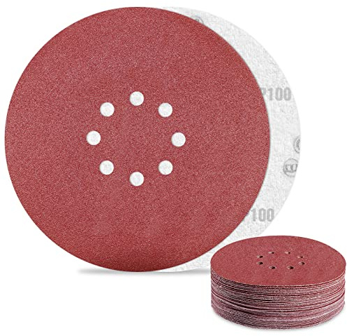 Disque Abrasif 225 mm 8 Trous Papier Poncage Grain 100 pour Disque Ponceuse Murale (30Pièces)