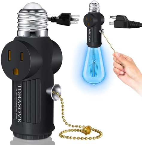 Light Socket to Plug Adapter, Both Sides Support 3 Prong Light Socket Adapter, Professional Materials Light Bulb Outlet Socket Adapter with Switch Control, E26 E27 Light Bulb Socket Adapter - Black