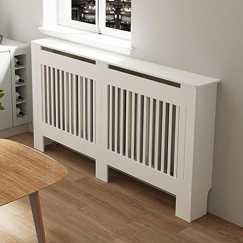 FATIVO Housse de radiateur blanche moderne haute : 100 cm de hauteur intérieure en bois MDF étagère pour radiateur (verticale, 172 x 19 x 101 cm)