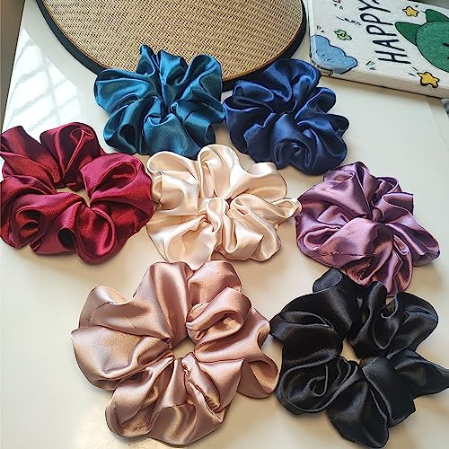7 Pezzi FZHGVML Scrunchies per Capelli Seta, Grande Elastici Capelli Donna, Morbido Elastico Capelli Raso, Scrunchies Seta per Capelli lisci e ricci, donna e ragazze