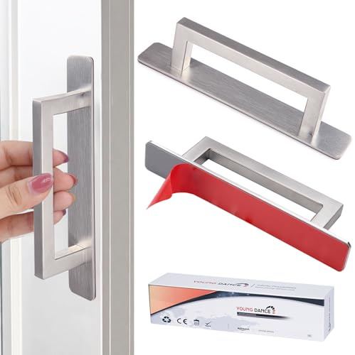 shuokang Selbstklebende Schrankgriffe 2 Stück Möbelgriffe, Edelstahl Schubladengriffe, Ohne Bohren Griff für Kleiderschrank, Küche, Schiebetür, Balkontür（Quadratisch, Silber）