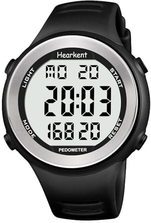 Hearkent Reloj podómetro Resistente al Agua para Personas Mayores sin Bluetooth, sin Necesidad de aplicación, con Contador de Pasos, calorías y números Grandes LCD (Negro)