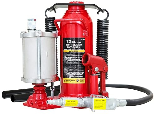 Big RED 12 Ton (24,000 LBs) Torin Welded Pneumatic Air Hydraulic Car Bottle Jack with Aluminum Alloy Pump and Special Slow Release Equipment for Auto Repair and House Lift, Red, TQ12006