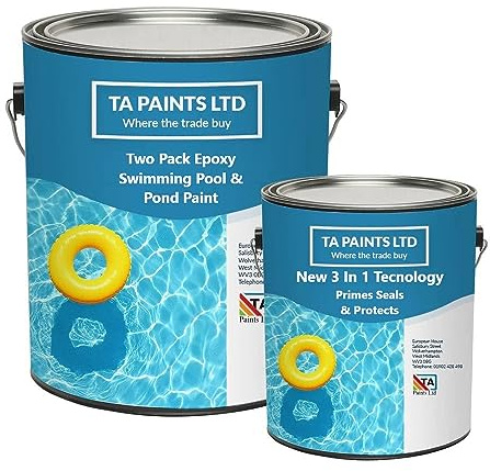 T A Paints Ltd Two Pack Epoxy Swimming Pool & Pond Paint 3 In 1 Primes Seals Protects Chemical Resistant Direct to Concrete Fibreglass Brick & Stone (1L Black)