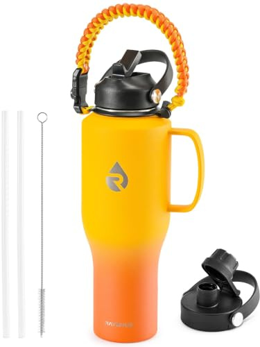 RAYMYLO Insulated Water Bottle 40oz (Cold for 48 Hrs), Stainless Steel Water Bottle with Handle & Straw Lid & Paracord Handle, Triple Wall Vacuum Leakproof Travel Flask, Fit in Any Car Cup Holder