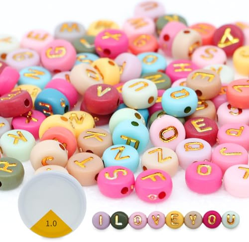 800 Stück runde Buchstabenperlen mit 1 Rolle elastische Schnur,4x7mm farbige Buchstabenperlen für Armbänder machen A-Z sortierte Acryl-Alphabet-Perlen für Schmuck machen kleine Kreis-Buchstaben-Perlen