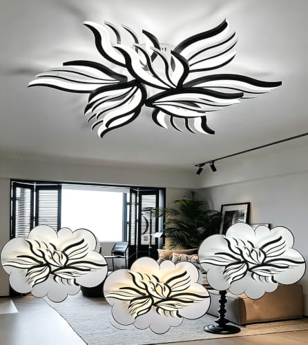 WSXEDC Dimmable Ceiling lamp LED Black Ceiling Light 90W Large Living Room Ceiling Lighting Creative Modern Bedroom Light Ceiling DIY for Living Room Youth Room Dining Room Kitchen Ø85cm