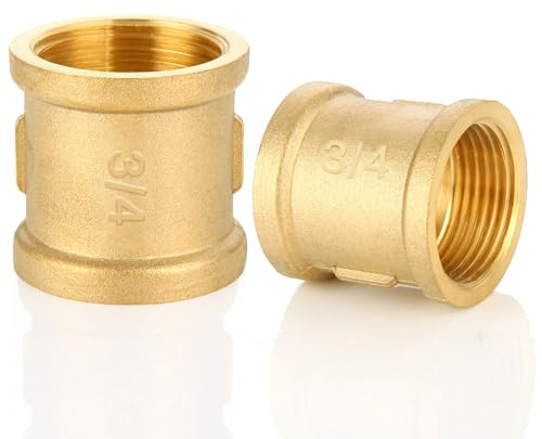 Toma de Latón G3/4 Pulgada Hembra, 2 Piezas Enchufe Doble Conector de Rosca, Racor Roscado para Tubería de Agua (Ø24mm)
