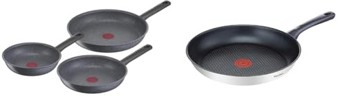 Tefal Natural On - Juego 3 sartenes 20/24/28 cm con revestimiento mineraL & Daily Cook - Sartén baja de 20 cm con revestimiento resistente, duradero y seguro