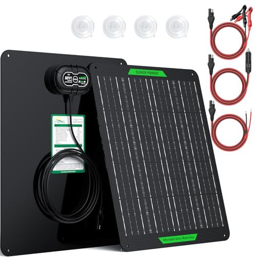 SUNER Power Waterproof 20W 12V Solar Battery Charger & Maintainer PRO, Built-in UltraSmart MPPT Charge Controller, 12 Volt Solar Panel Trickle Charging Kits for Car Automotive Boat Marine RV Trailer
