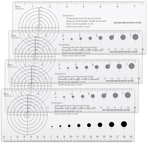 Geiserailie 4 Pcs Medical Ruler with Wound Measuring and Pupil Gauge Wound Measurement Tools for Nurses Wound Measuring Guide for Nurses Body Wound Care