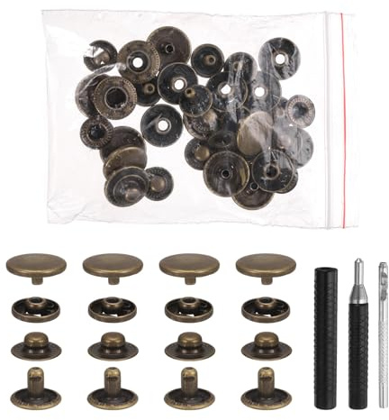 sourcing map 50 Set Leather Snap Fasteners Kit 15mm Metal Snap Button Press Studs Leather Rivets Snaps with 3 Setter Tools for Clothes Jackets Jeans Wears Bags, Bronze