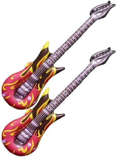 2Pcs Inflatable Guitar,Blow up Electric Flame Guitars,Inflatable Punk Rockstar Fake Guitar Props,Rock Star Air Toy Set,Fancy Dress Rocker Party Musical Instruments Accessories,for Kids and Adults