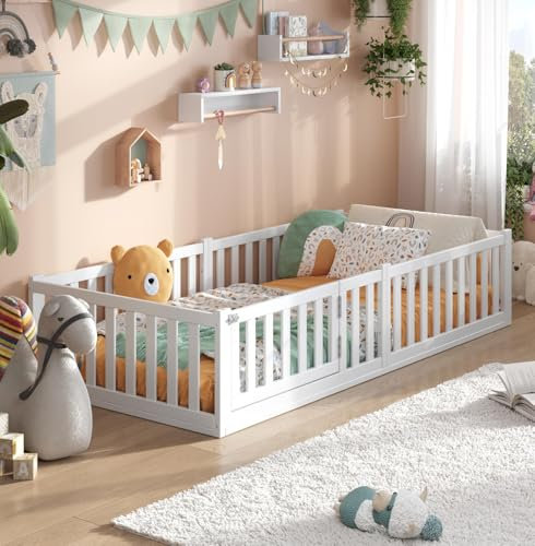 ALAVYA HOME® Kinderbett Bodenbett Titan mit Tür- aus Buchenholz (Weiß, 80 x 160 cm)