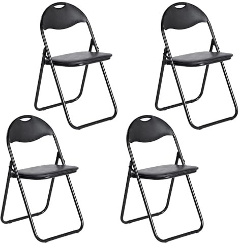 LuxNook Klappstuhl aus Metall, 4er Set mit PVC-Polsterung und Rückenlehne. Bequemer Klappstuhl für Gäste, Küche, Camping – Schwarz