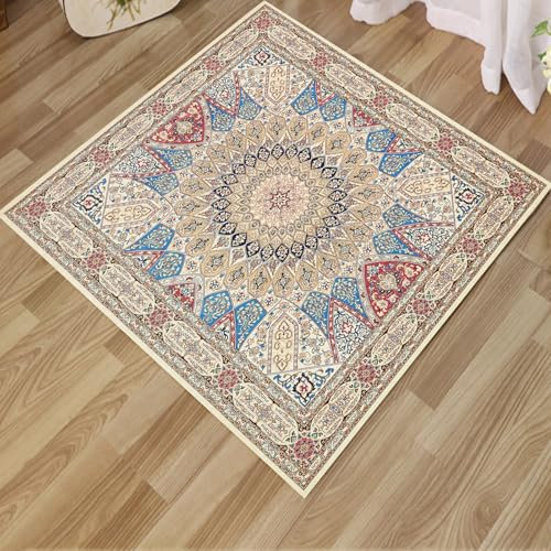 ARUGYTEI Teppich, Vintage Marineblau, Türkisblau, Rot, Braun, Gelb, Beige,Red Blue,160 x 160 cm, Vintage Modern Design Teppiche Wohnzimmer Bettvorleger Schlafzimmer rutschfest Waschbar,